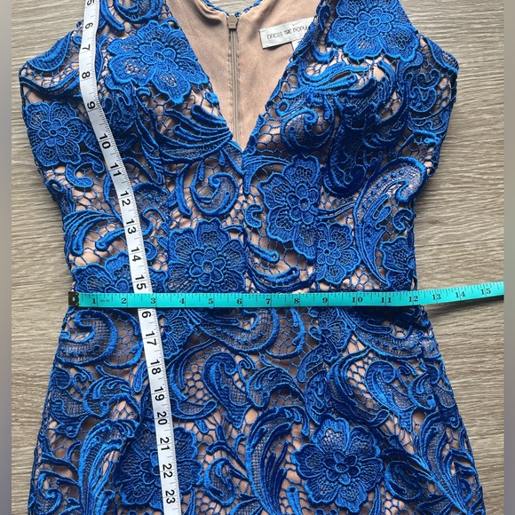 Dress the Population Ava Allie Crochet Overlay Cobalt Blue & Nude Size Small - Picture 5 of 10